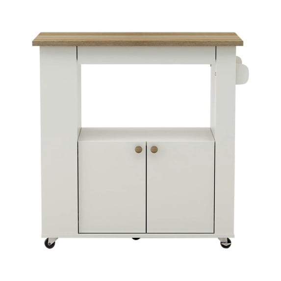 Aston 33.5" Kitchen Wood Storage Serving Cart - Brown Oak, White