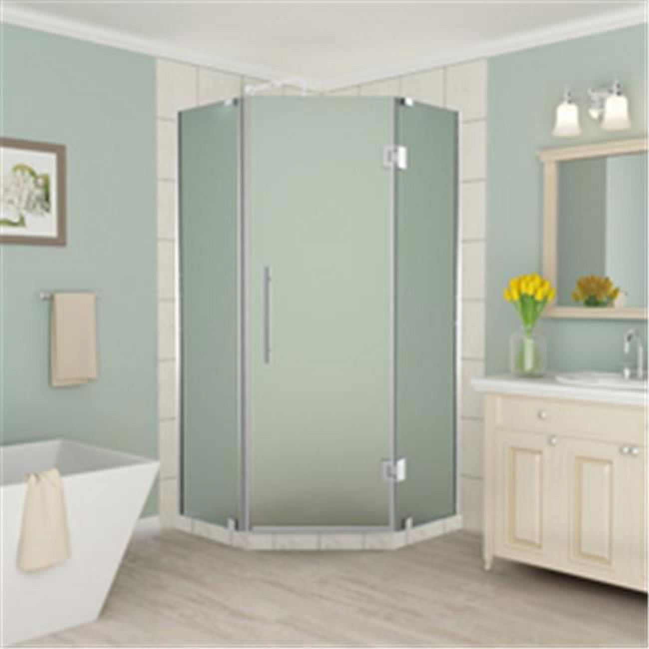 Merrick 42" x 42.5" x 72" Frameless Neo-Angle Shower Enclosure with Frosted Glass and Chrome Hardware
