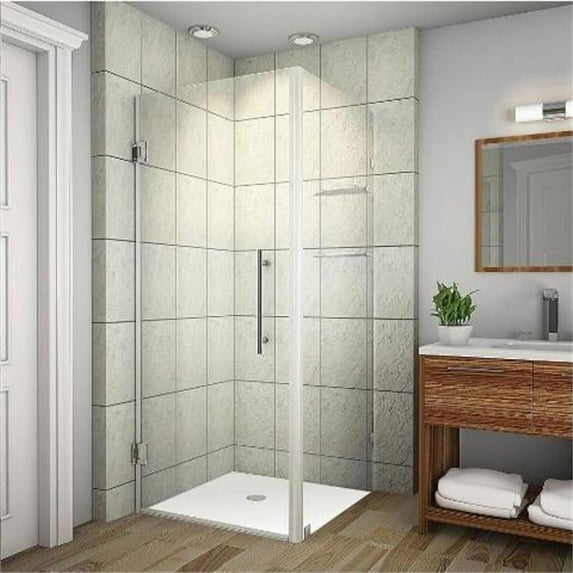 AstonGlobal SEN993-SS-34-10 Aquadica 34 x 34 x 72 in. Completely Frameless Square Shower Enclosure with Glass Shelves in Stainless Steel