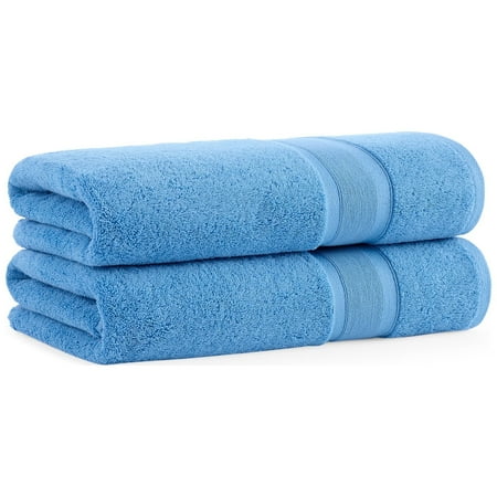 Aston & Arden Aegean Bath Towels (2 Pack), Recycled Turkish Cotton, 30x60 in., Woven Dobby, Blue