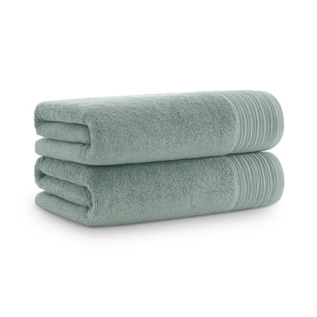 Aston & Arden Anatolia Turkish Bath Towels (2 Pack), 30x60, 600 GSM, Green, Solid Woven Linen-Inspired Dobby, Ring Spun Combed Cotton