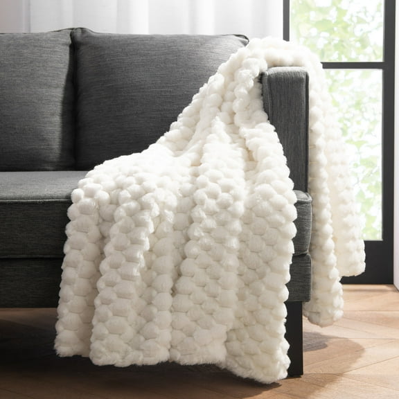 Aston & Arden Cottontail Faux Fur Throw Blanket, Soft Rabbit Tail Texture, Oversized Throw, 50x70, with Premium Gift Box