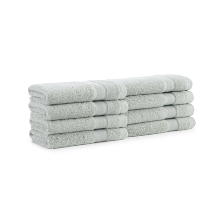 Aston & Arden Eco-Friendly Aegean Wash Cloths (8 Pack), Recycled Ultra Plush Turkish Cotton, 13x13 in., Solid Flat Woven Dobby, Frosted Green