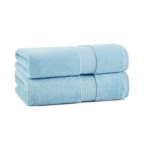 Aston & Arden Egyptian Cotton Bath Towels (2 Pack), 30x54, Jaquard Border, Blue
