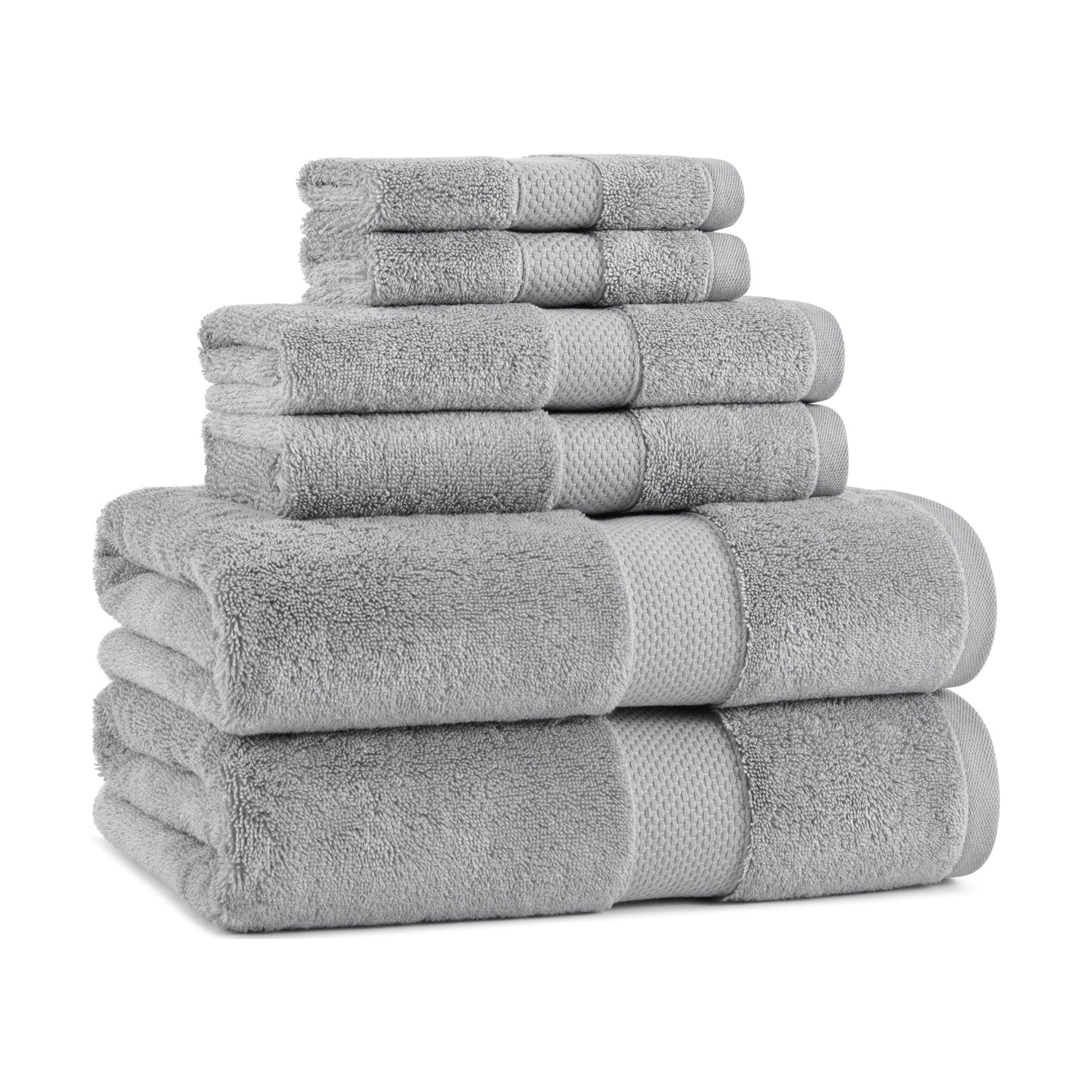 Oversized Slate Grey Egyptian Cotton Towel Set with Jacquard Border