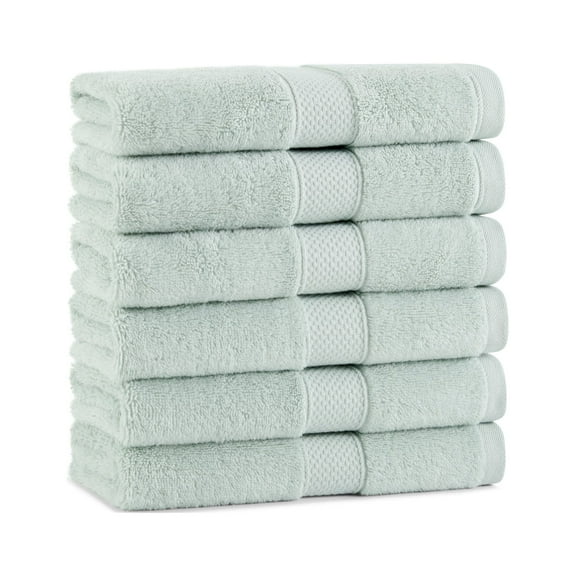 Aston & Arden Egyptian Cotton Hand Towels (6 Pack), 16x30, Jaquard Border, Green