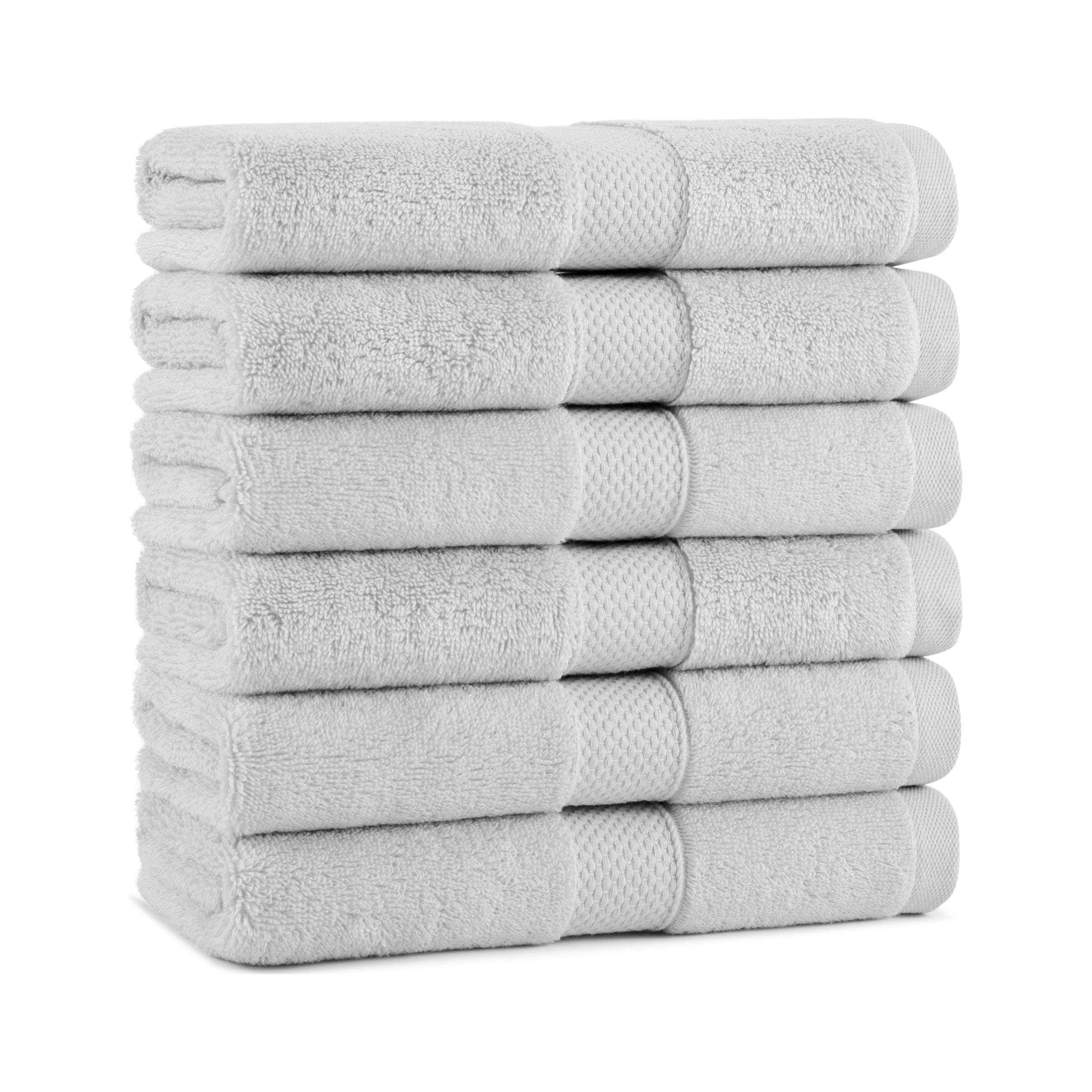 Aston & Arden Egyptian Cotton Hand Towels (6 Pack), 16x30, Jaquard Border, Light Grey