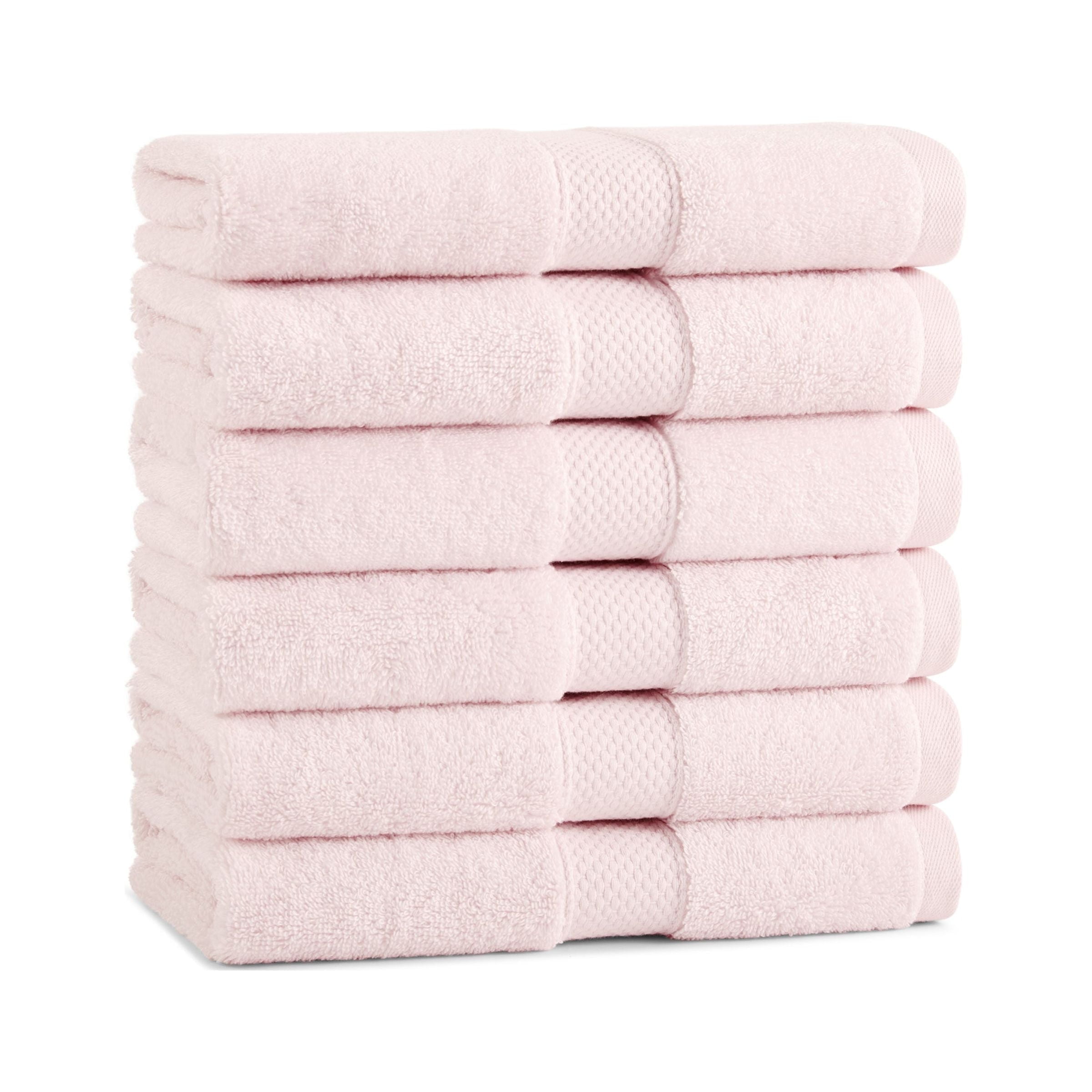 Aston & Arden Egyptian Cotton Hand Towels (6 Pack), 16x30, Jaquard Border, Pink