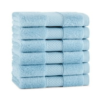 Aston & Arden Egyptian Cotton Washcloths (6 Pack), 13x13, Jaquard Border, Blue