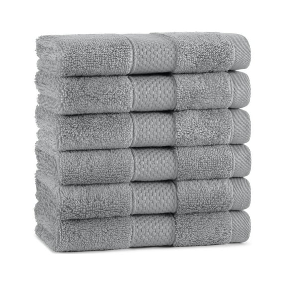 Aston & Arden Egyptian Cotton Washcloths (6 Pack), 13x13, Jaquard Border, Dark Grey