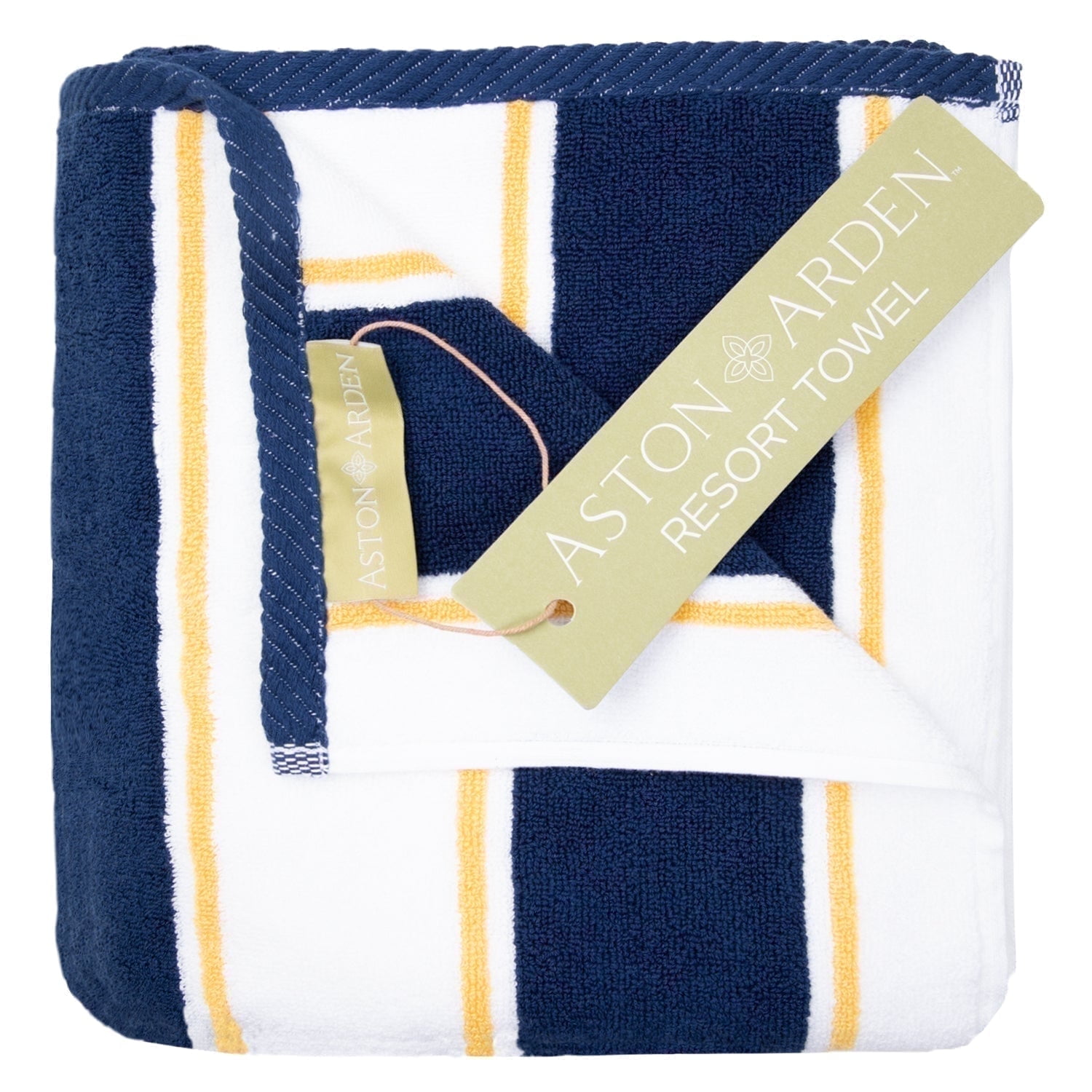Aston & Arden Luxury Beach Towel, Oversized 35x70 in., Ultra Soft and Plush, Thick 600 GSM, Navy and Yellow Pinstripes