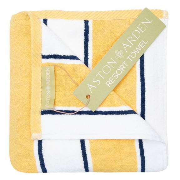 Aston & Arden Luxury Beach Towel, Oversized 35x70 in., Ultra Soft and Plush, Thick 600 GSM, Yellow and Navy Pinstripes