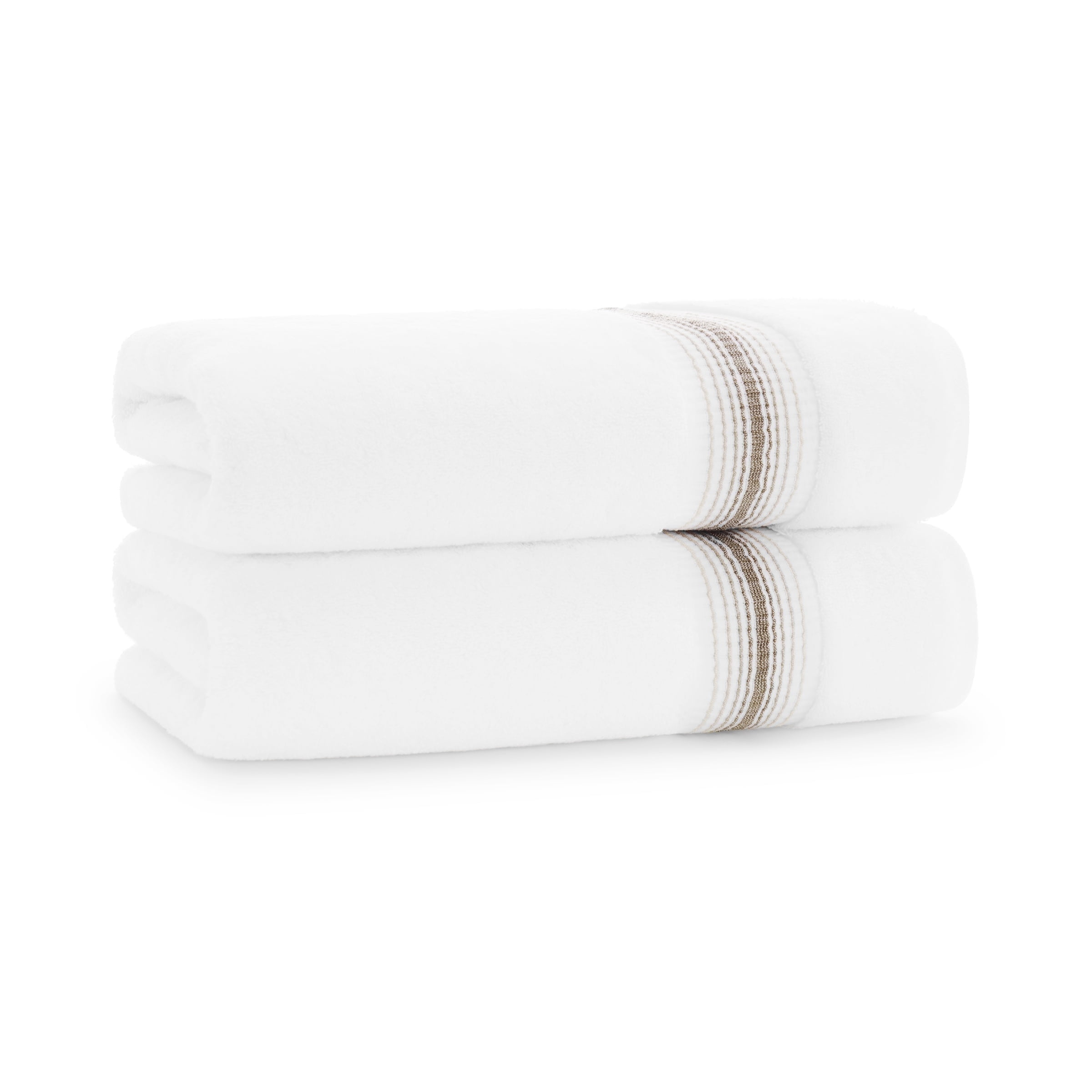 Aston & Arden Turkish Cotton Bath Towels (2-Pack, Thick 600 GSM, 30x60 in., Ultra Soft and Plush, White with Brown Ombre Striped Border