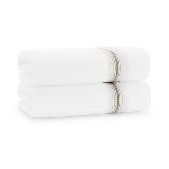 Aston & Arden Turkish Cotton Bath Towels (2-Pack, Thick 600 GSM, 30x60 in., Ultra Soft and Plush, White with Brown Ombre Striped Border