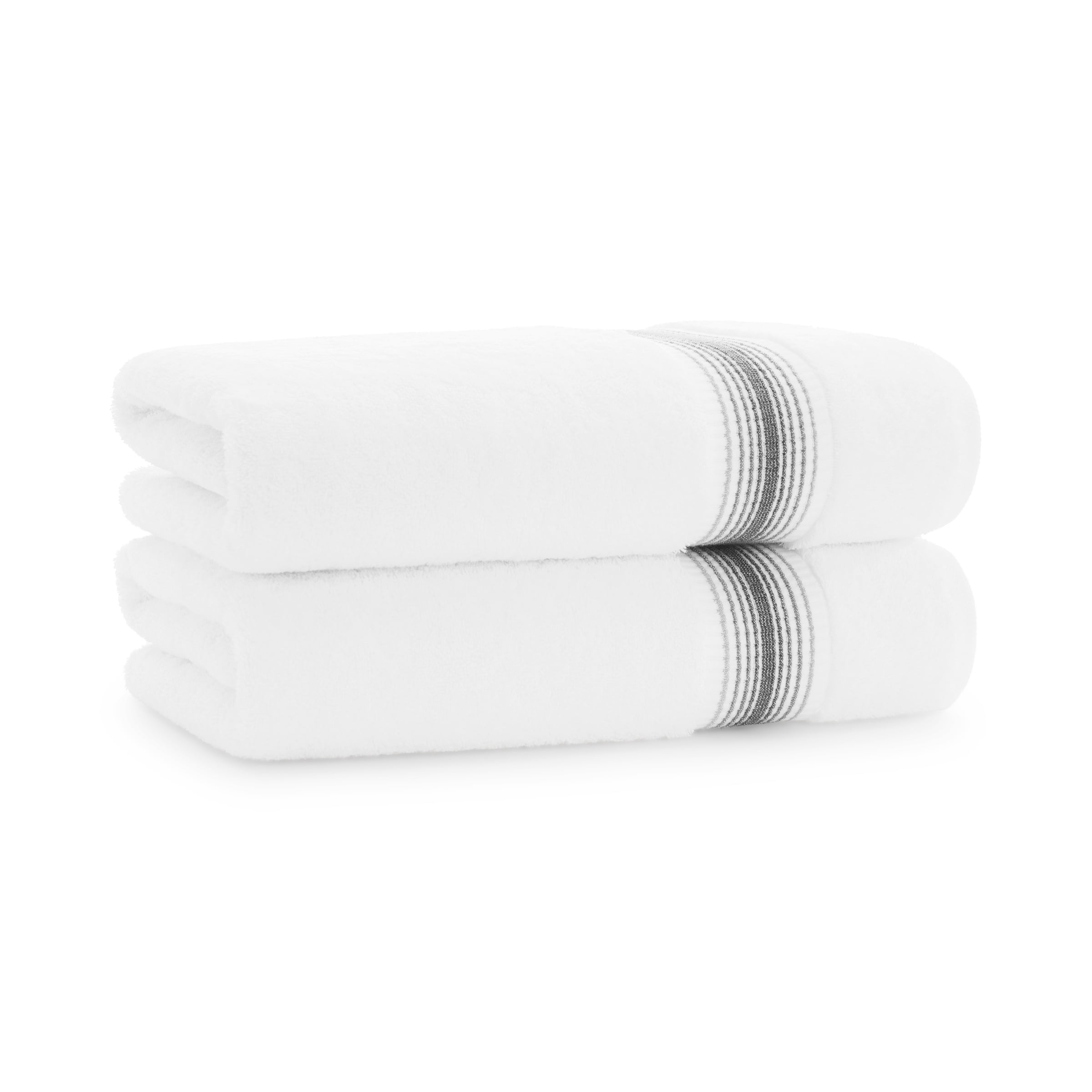 Aston & Arden Turkish Cotton Bath Towels (2-Pack, Thick 600 GSM, 30x60 in., Ultra Soft and Plush, White with Charcoal Grey Ombre Striped Border