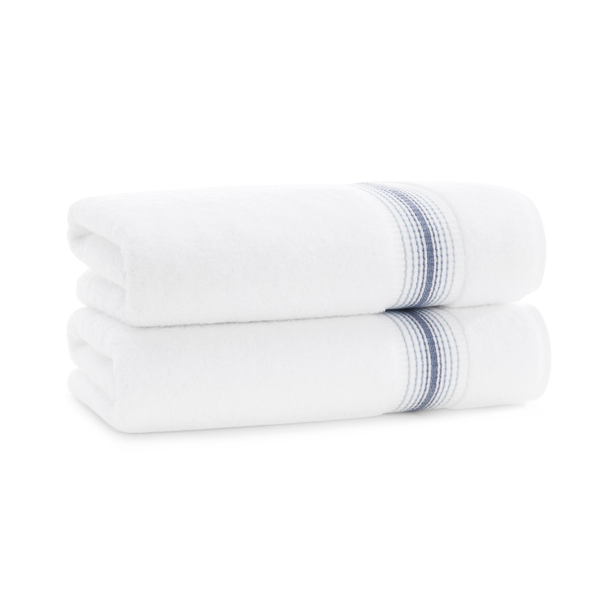 Aston & Arden Turkish Cotton Bath Towels (2-Pack, Thick 600 GSM, 30x60 in., Ultra Soft and Plush, White with Crystal Blue Ombre Striped Border