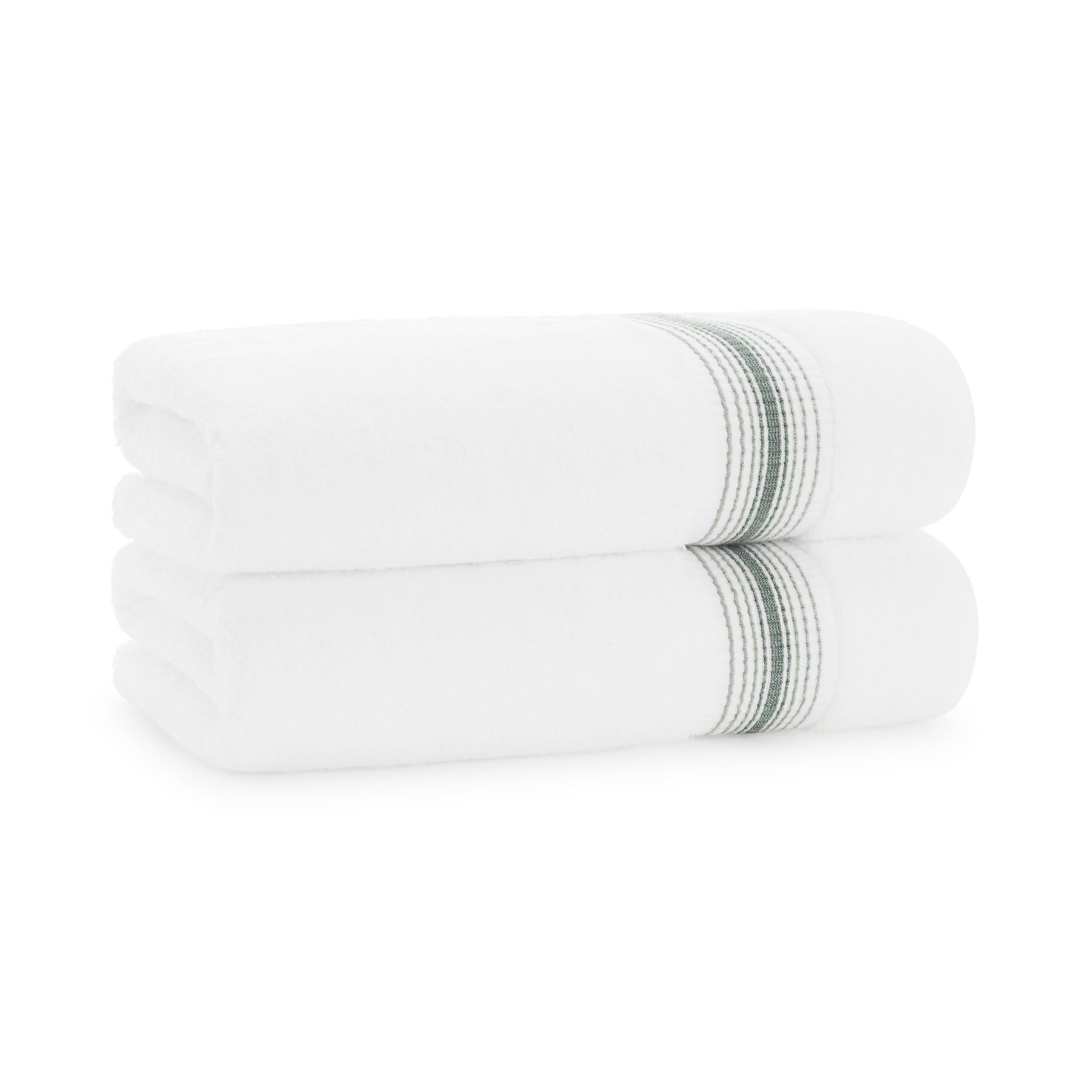 Aston & Arden Turkish Cotton Bath Towels (2-Pack, Thick 600 GSM, 30x60 in., Ultra Soft and Plush, White with Green Ombre Striped Border