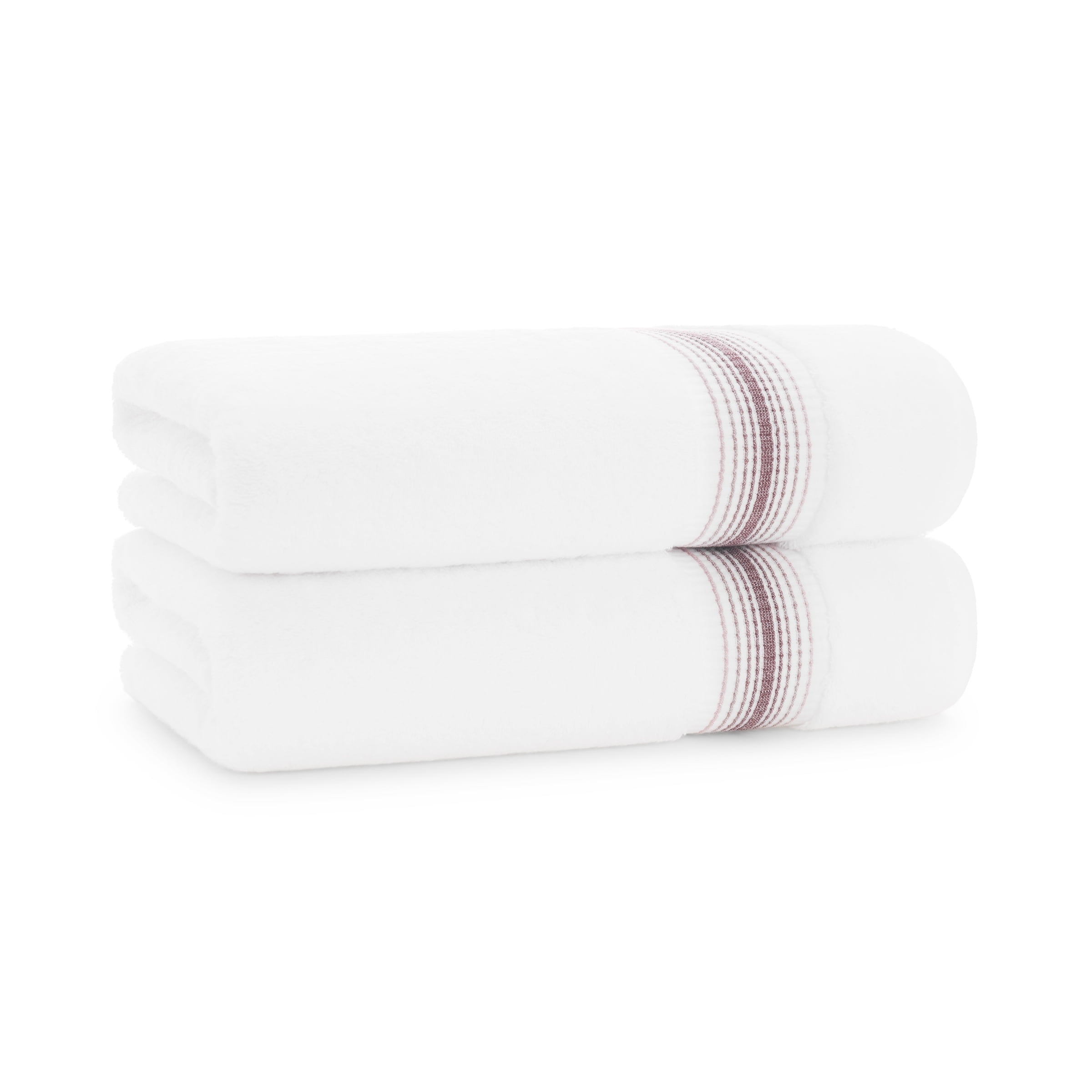 Aston & Arden Turkish Cotton Bath Towels (2-Pack, Thick 600 GSM, 30x60 in., Ultra Soft and Plush, White with Rose Red Ombre Striped Border