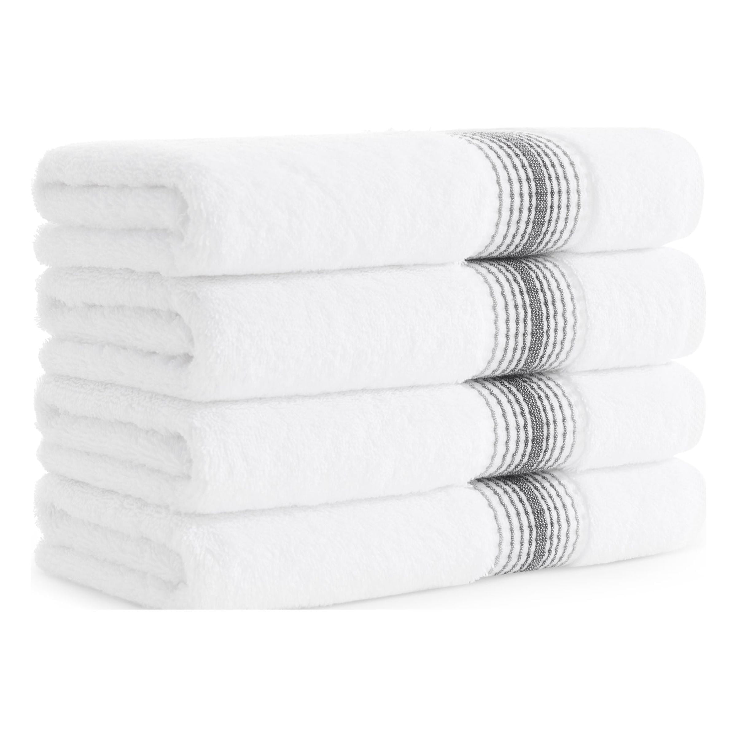 Aston & Arden Turkish Cotton Hand Towels (4-Pack, Thick 600 GSM, 18x32 in., Ultra Soft and Plush, White with Charcoal Grey Ombre Striped Border