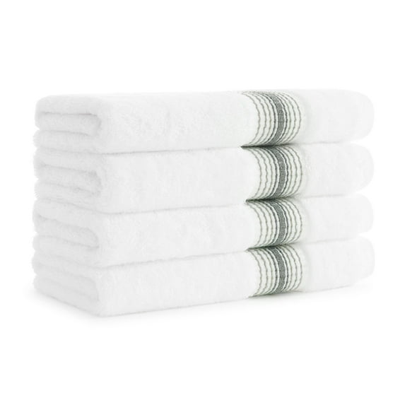 Aston & Arden Turkish Cotton Hand Towels (4-Pack, Thick 600 GSM, 18x32 in., Ultra Soft and Plush, White with Green Ombre Striped Border
