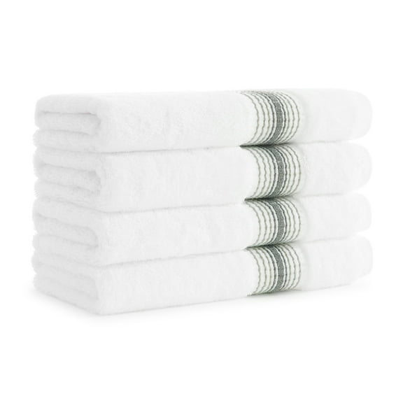 Aston & Arden Turkish Cotton Hand Towels (4-Pack, Thick 600 GSM, 18x32 in., Ultra Soft and Plush, White with Green Ombre Striped Border