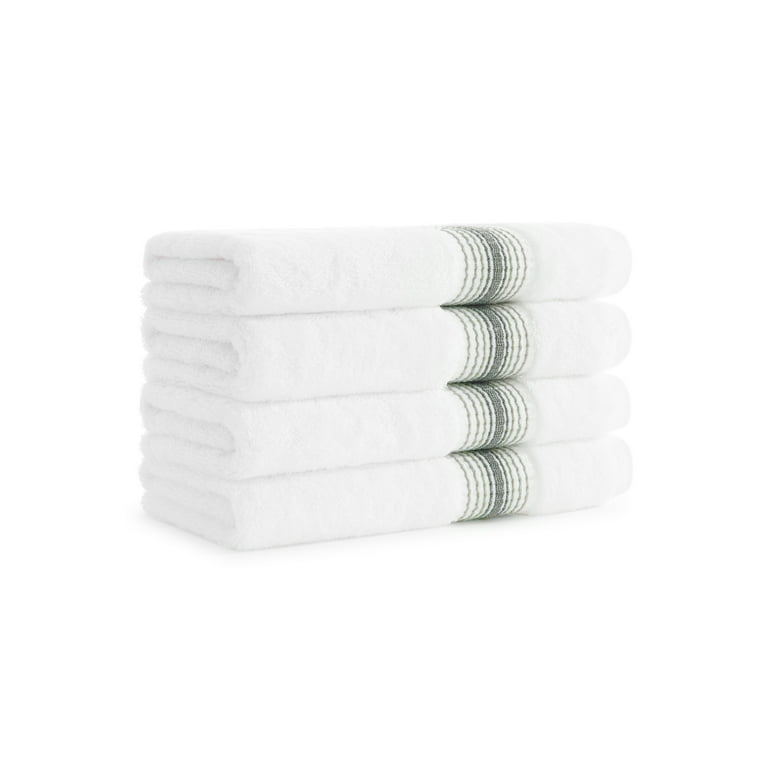 Aston & Arden Turkish Cotton Hand Towels (4-Pack, Thick 600 gsm, 18x32 in., Ultra Soft and Plush, White with Green Ombre Striped Border, Size: 18 inch