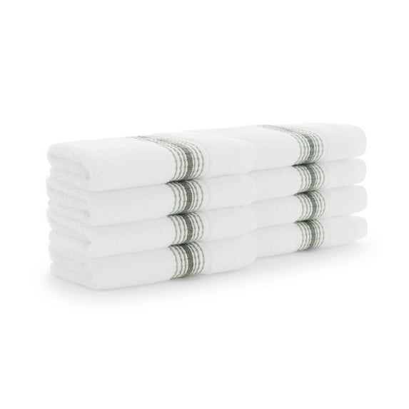 Aston & Arden Turkish Cotton Wash Cloths (8-Pack, Thick 600 GSM, 13x13 in., Ultra Soft and Plush, White with Green Ombre Striped Border