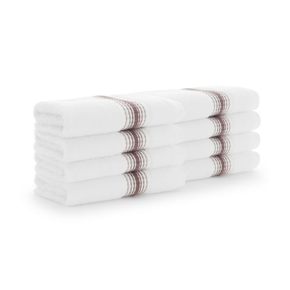 Aston & Arden Turkish Cotton Wash Cloths (8-Pack, Thick 600 GSM, 13x13 in., Ultra Soft and Plush, White with Rose Red Ombre Striped Border
