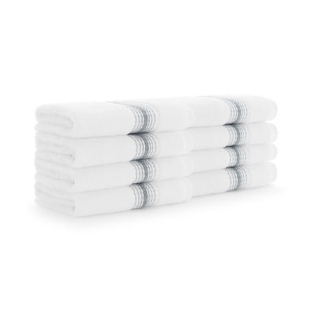 Aston & Arden Turkish Cotton Wash Cloths (8-Pack, Thick 600 GSM, 13x13 in., Ultra Soft and Plush, White with Steel Grey Ombre Striped Border