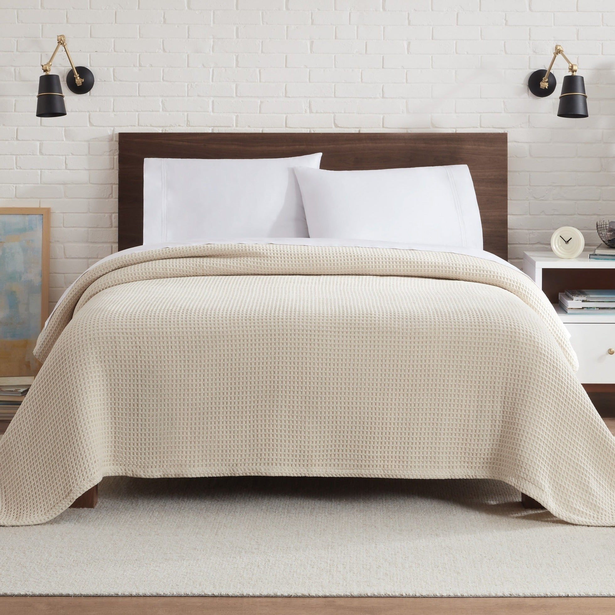 Beige Queen Waffle Weave Cotton Bed Blanket