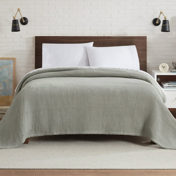 Aston & Arden Waffle Weave Cotton Bed Blanket (QUEEN Size 90x90), Soft and Breathable, Hotel Quality, 450 GSM, Green
