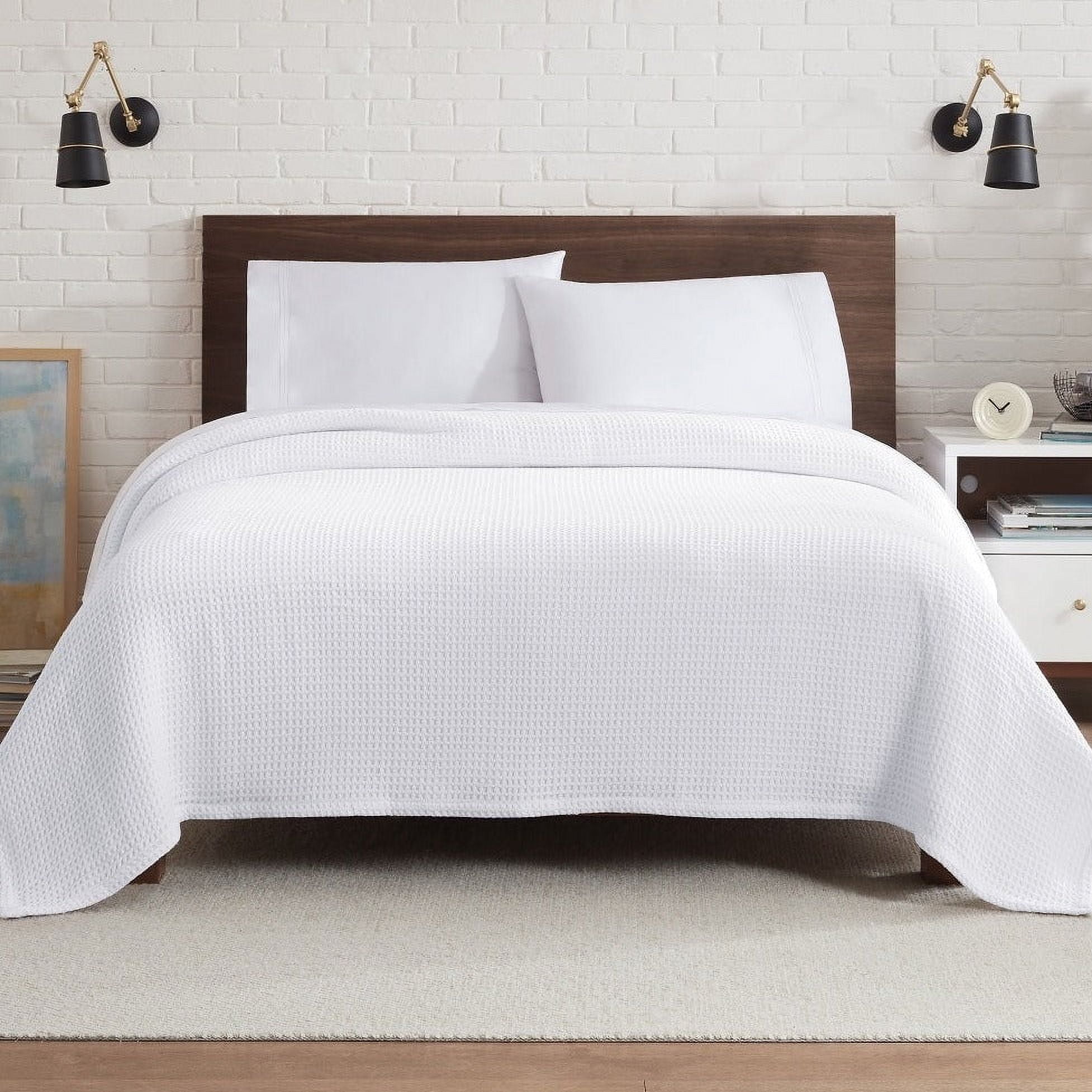 White Twin Waffle Weave Cotton Blanket