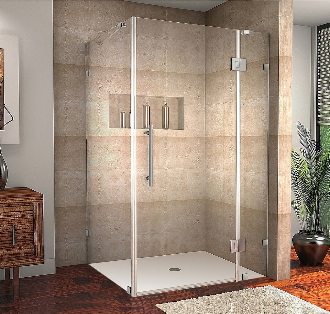 Avalux Frameless Clear Glass Hinged Shower Enclosure in Stainless Steel