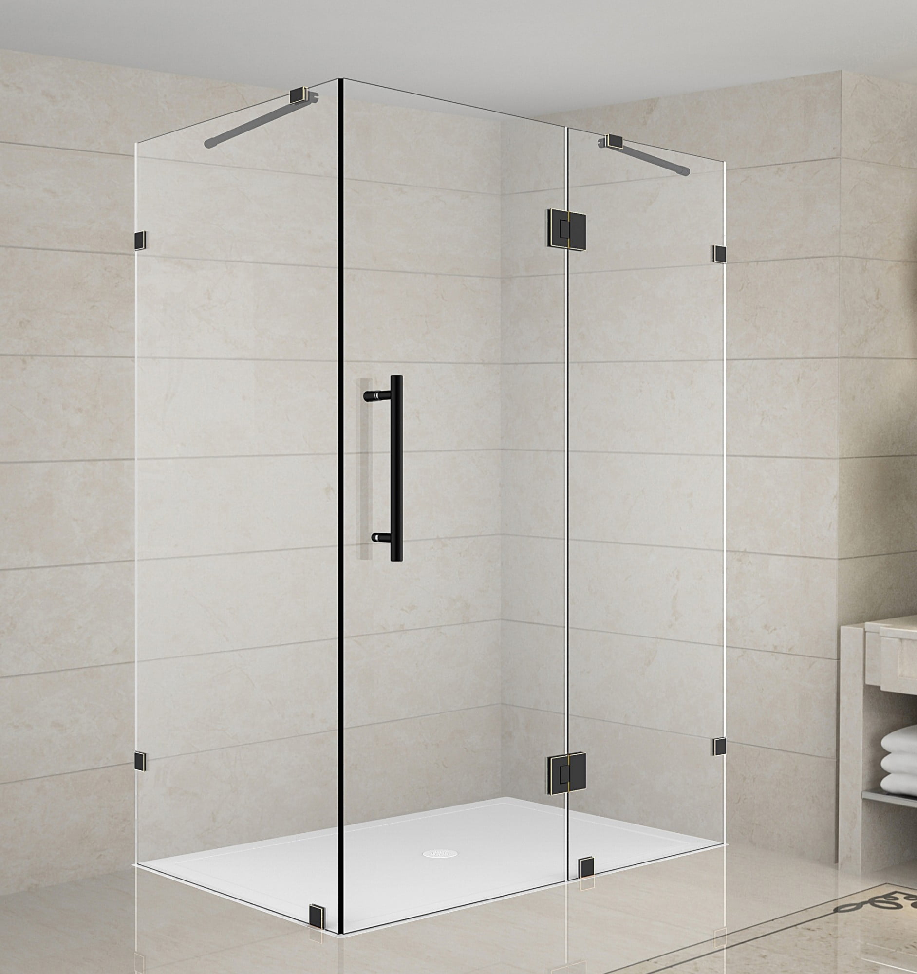Avalux 48'' x 38'' Frameless Clear Glass Shower Enclosure with Oil Rubbed Bronze Hardware