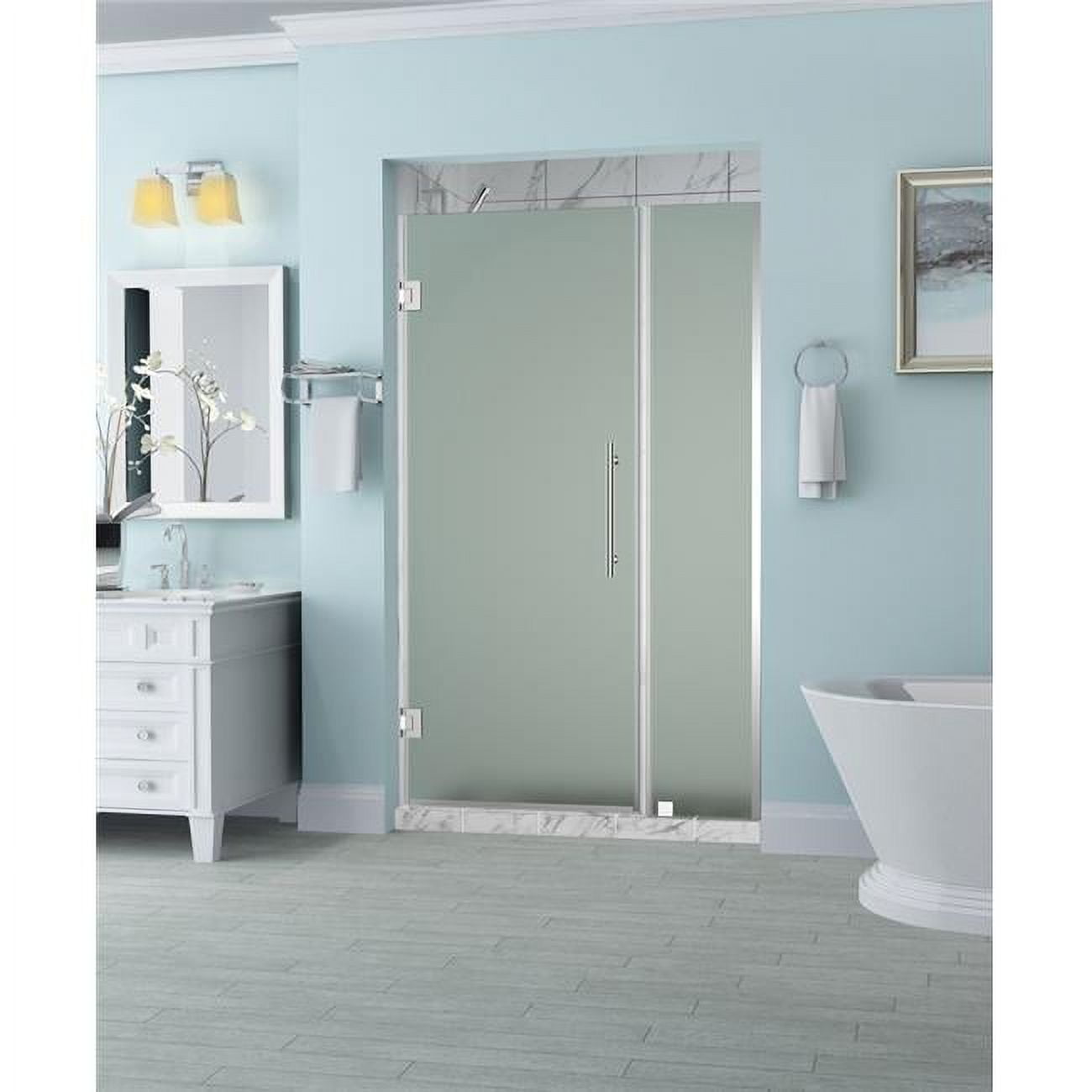 Aston 72'' Frameless Hinged Shower Door with Frosted Glass and Chrome Finish