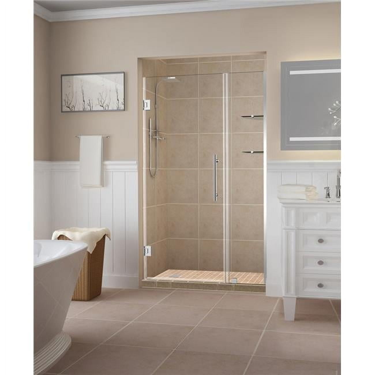 Belmore Frameless Chrome Hinged Shower Door with Clear Tempered Glass