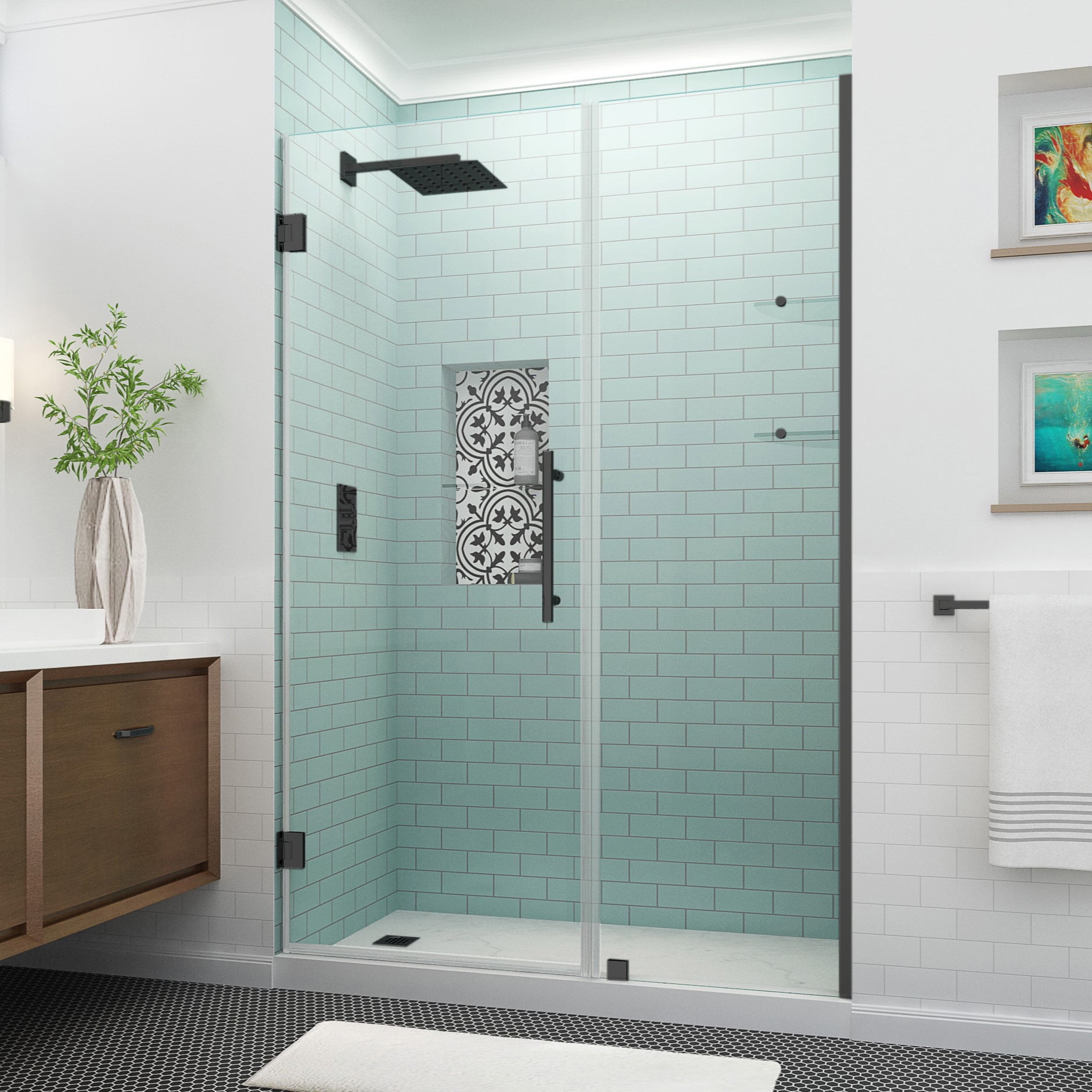 Matte Black Frameless Tempered Glass Shower Door, 56'' x 72''