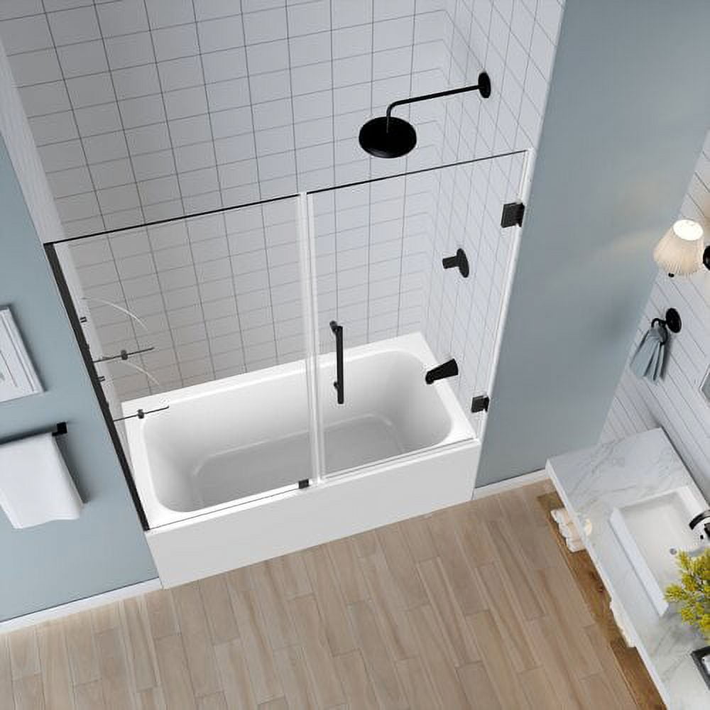 Matte Black Frameless Hinged Tub Door with Clear Glass