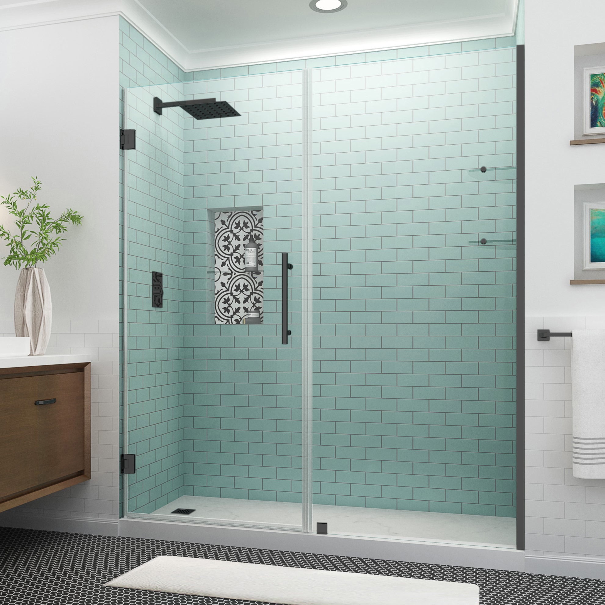 Belmore GS Frameless Clear Glass Hinged Shower Door in Matte Black