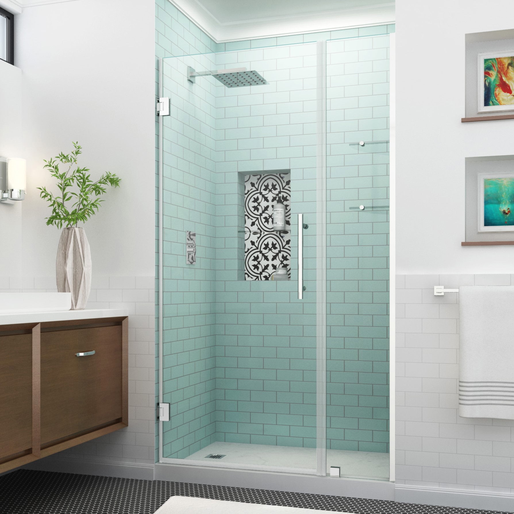 Chrome Frameless Hinged Shower Door with Tempered Glass - 46" x 72"