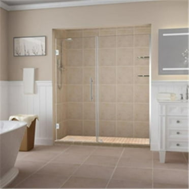 Aston SDR960EZ-CH-6331-10 72 x 63 x 0.38 in. Belmore GS Frameless Hinged Shower Door with Glass Shelves, Chrome