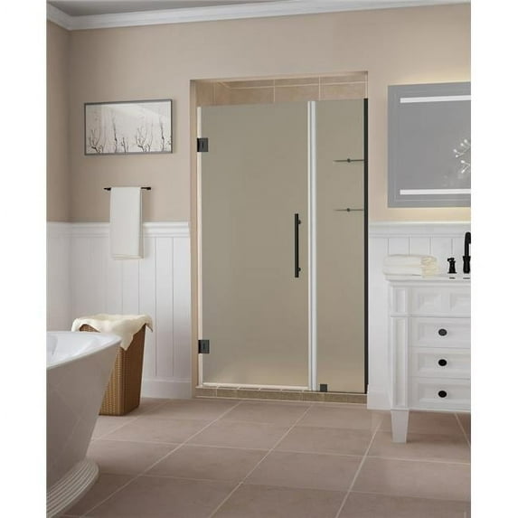 Aston SDR960F-ORB-5323-10 Belmore GS 52.25 to 53.25 x 72 in. Frameless Hinged Shower Door with Frosted Glass & Glass Shelves - Oil Rubbed Bronze