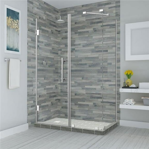 Aston SEN967EZ-CH-632936-10 Bromley 62.25 to 63.25 x 36.375 x 72 in. Frameless Corner Hinged Shower Enclosure - Chrome