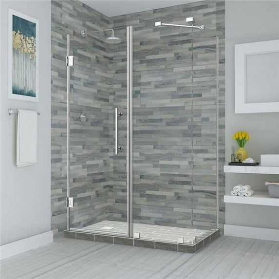Aston SEN967EZ-CH-632936-10 Bromley 62.25 to 63.25 x 36.375 x 72 in. Frameless Corner Hinged Shower Enclosure - Chrome