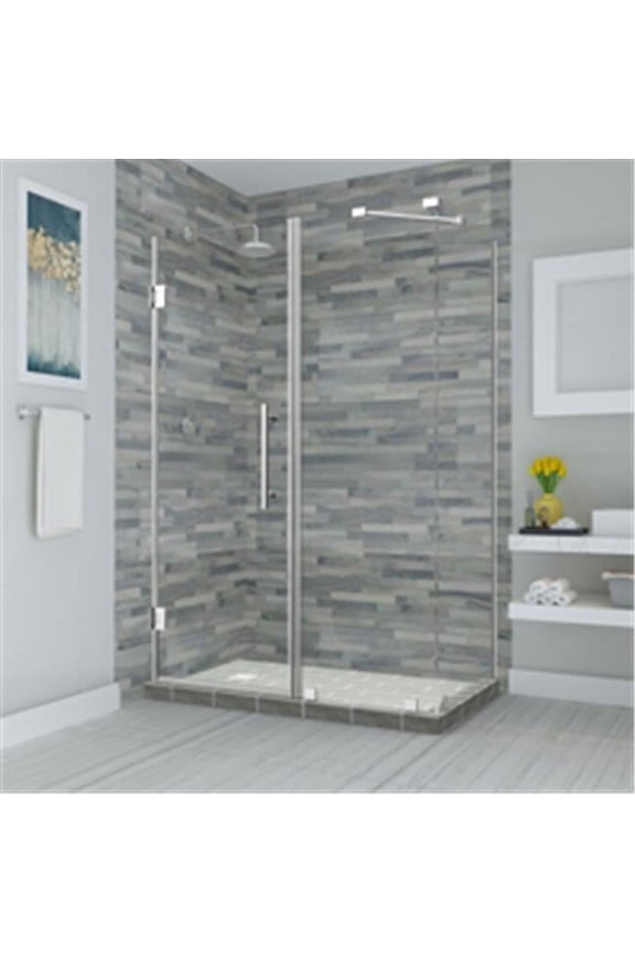 SEN967EZ-CH-573530-10 72 x 57 x 30.38 in. Bromley Frameless Corner Hinged Shower Enclosure, Chrome
