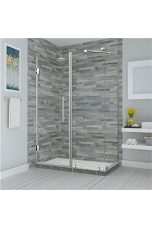 SEN967EZ-SS-573532-10 Bromley 56.25-57.25 x 32.375 x 72 in. Frameless Corner Hinged Shower Enclosure in Stainless Steel