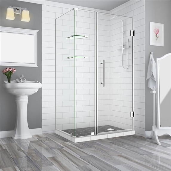 Aston SEN962EZ-CH-512932-10 BromleyGS 50.25 to 51.25 x 32.375 x 72 in. Frameless Corner Hinged Shower Enclosure with Glass Shelves - Chrome