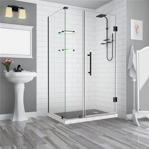 Aston SEN962EZ-ORB-733532-10 BromleyGS 72.25 to 73.25 x 32.375 x 72 in. Frameless Corner Hinged Shower Enclosure with Glass Shelves - Oil Rubbed Bronze