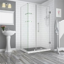 Aston SEN962EZ-SS-703638-10 BromleyGS 69.25 to 70.25 x 38.375 x 72 in. Frameless Corner Hinged Shower Enclosure with Glass Shelves - Stainless Steel