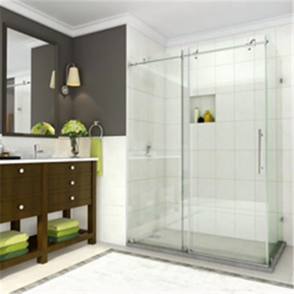 Aston SEN984EZ-SS-48-10 76 x 48 x 33.8125 in. Coraline Frameless Sliding Shower Enclosure, Stainless Steel
